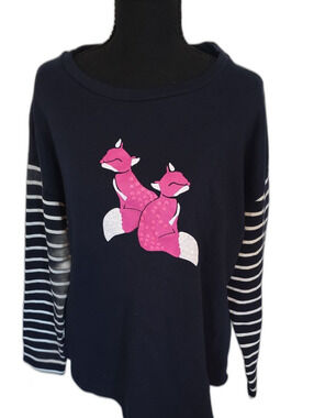 crown & ivy Navy Long-Sleeve Tee with Pink Fox Print